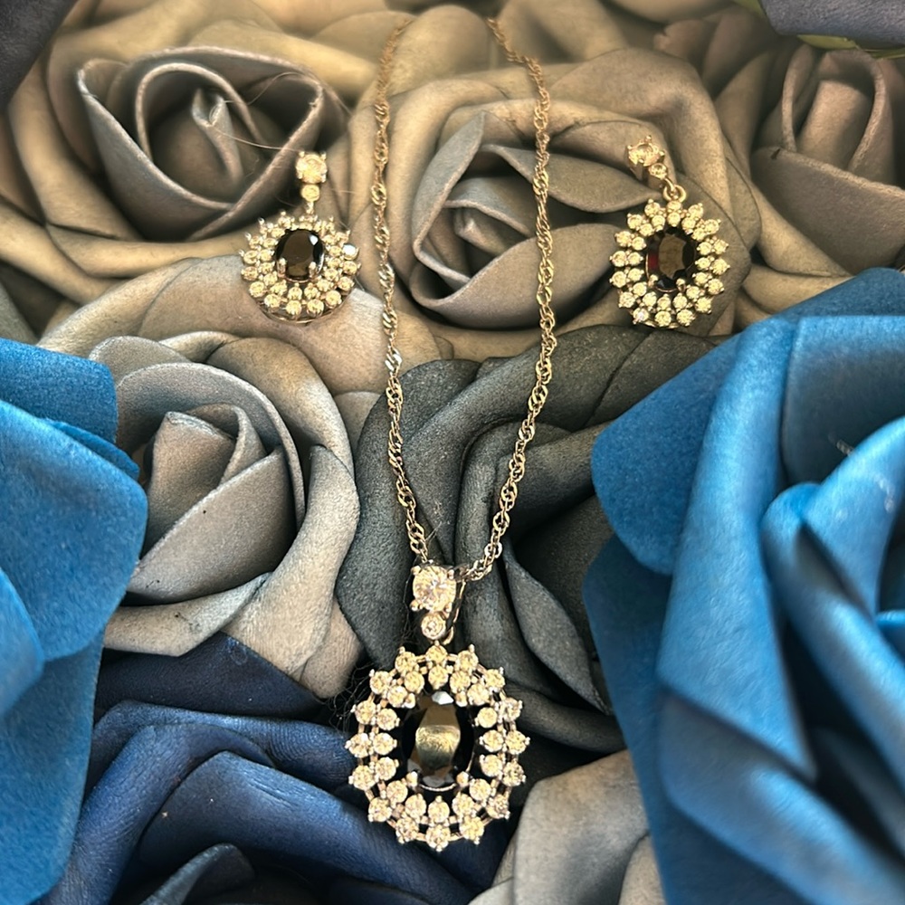 Black Opal and Diamond Necklace/Earrings Set